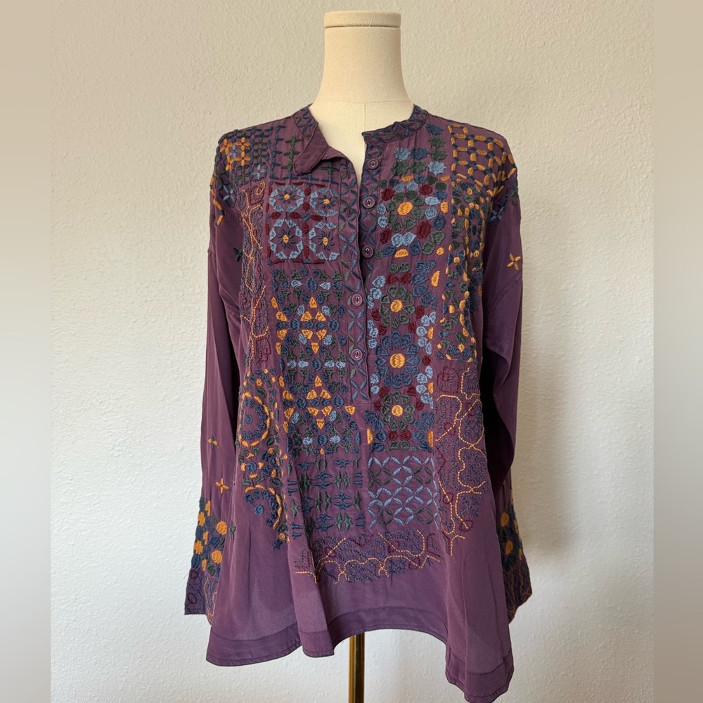 NWT Johnny Was Silk Gemma Blouse Plum size XS